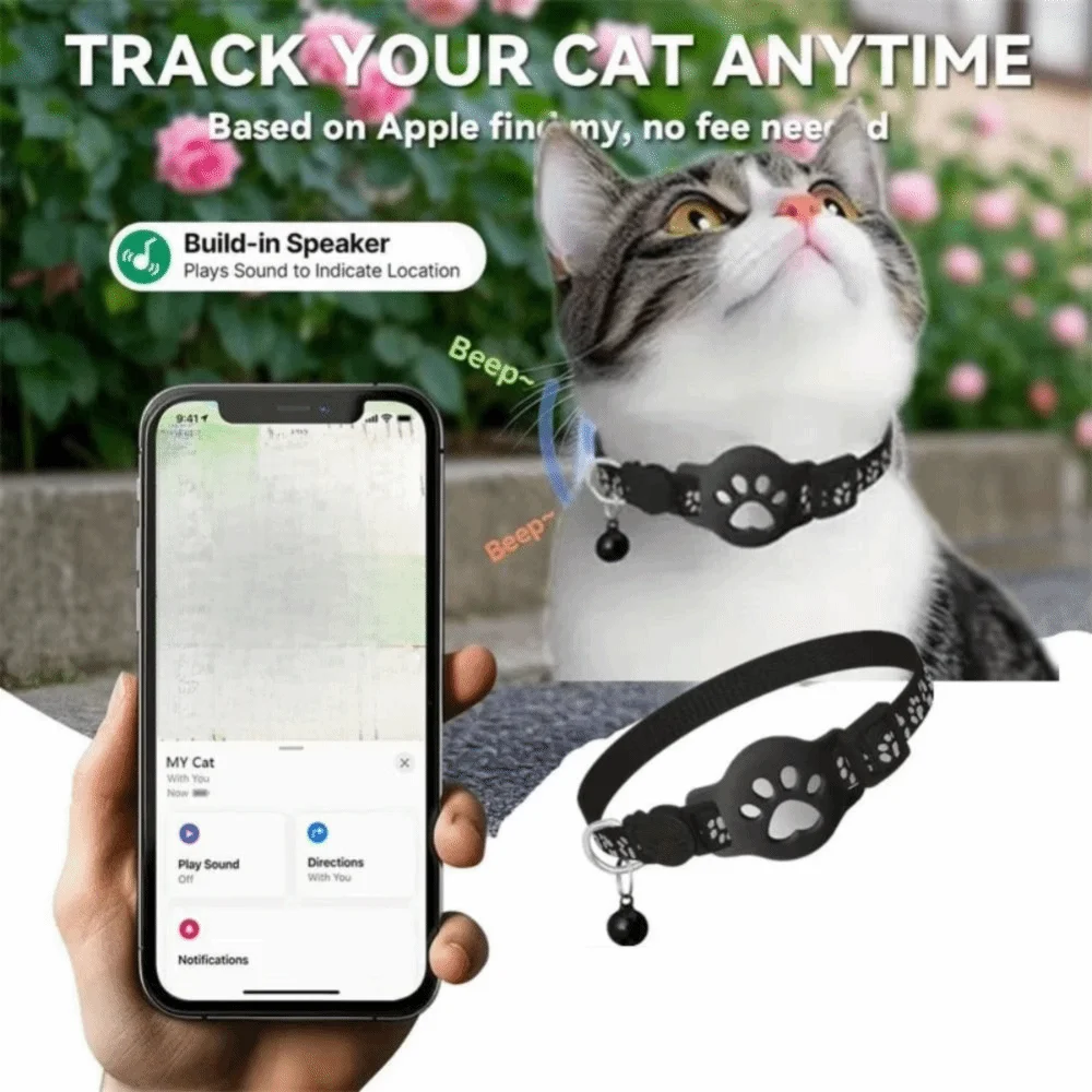 Safety Buckle Cat Collar Adjustable Waterproof For Airtag Collar Anti-Lost Reflective Strips Pet Tracking Collar For Air tag