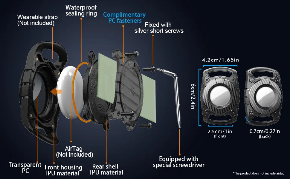 حامل AirTag مقاوم للماء IP68 لطوق الكلب