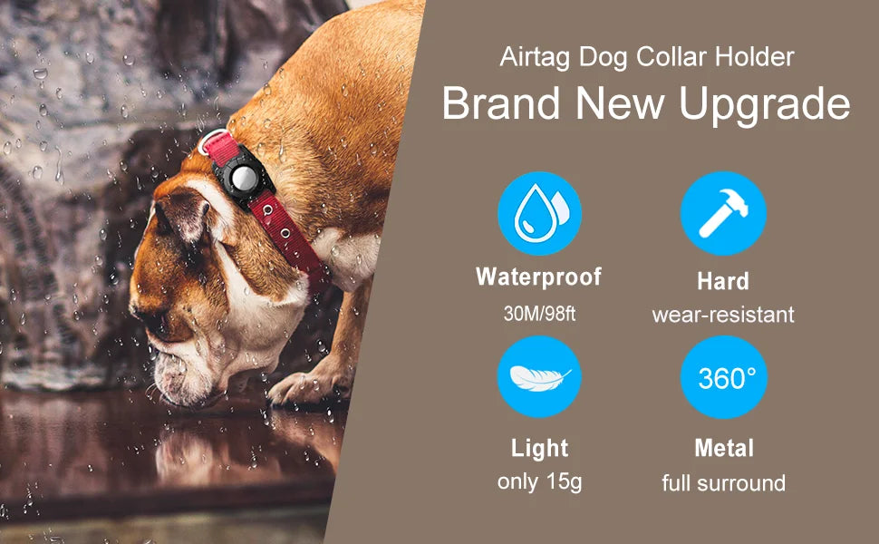 حامل AirTag مقاوم للماء IP68 لطوق الكلب