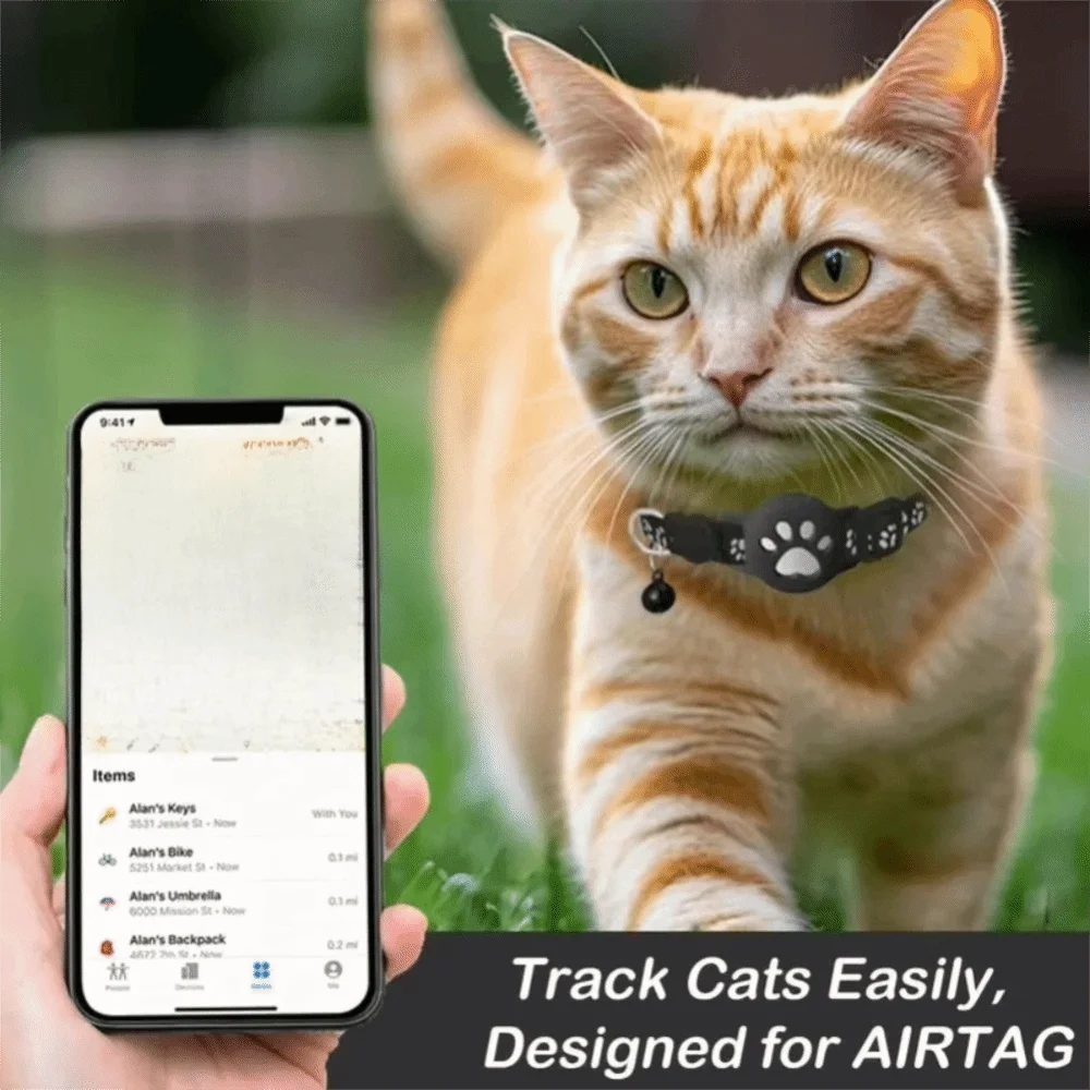 Safety Buckle Cat Collar Adjustable Waterproof For Airtag Collar Anti-Lost Reflective Strips Pet Tracking Collar For Air tag