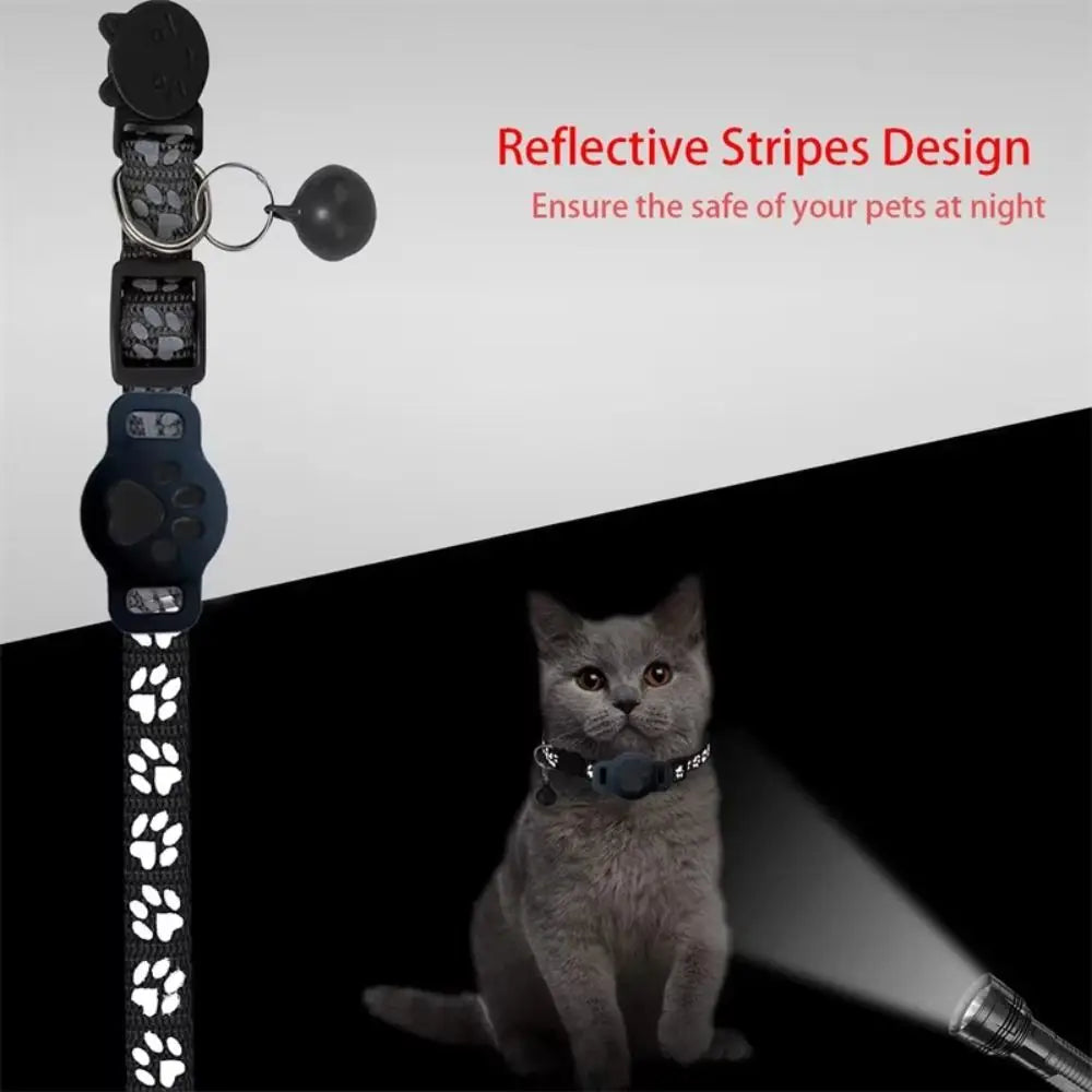 Safety Buckle Cat Collar Adjustable Waterproof For Airtag Collar Anti-Lost Reflective Strips Pet Tracking Collar For Air tag