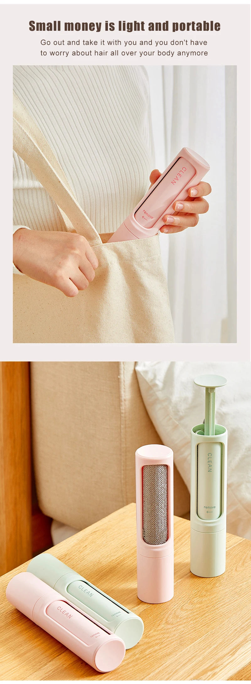2-1 Reusable Pet Hair Remover Brush Lint Roller Self Cleaning Cat Dog Fur Hair Dust Removal Brush for Clothes Portable Effective