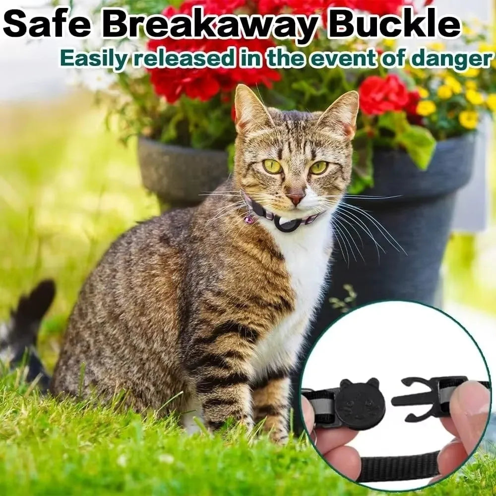 Safety Buckle Cat Collar Adjustable Waterproof For Airtag Collar Anti-Lost Reflective Strips Pet Tracking Collar For Air tag