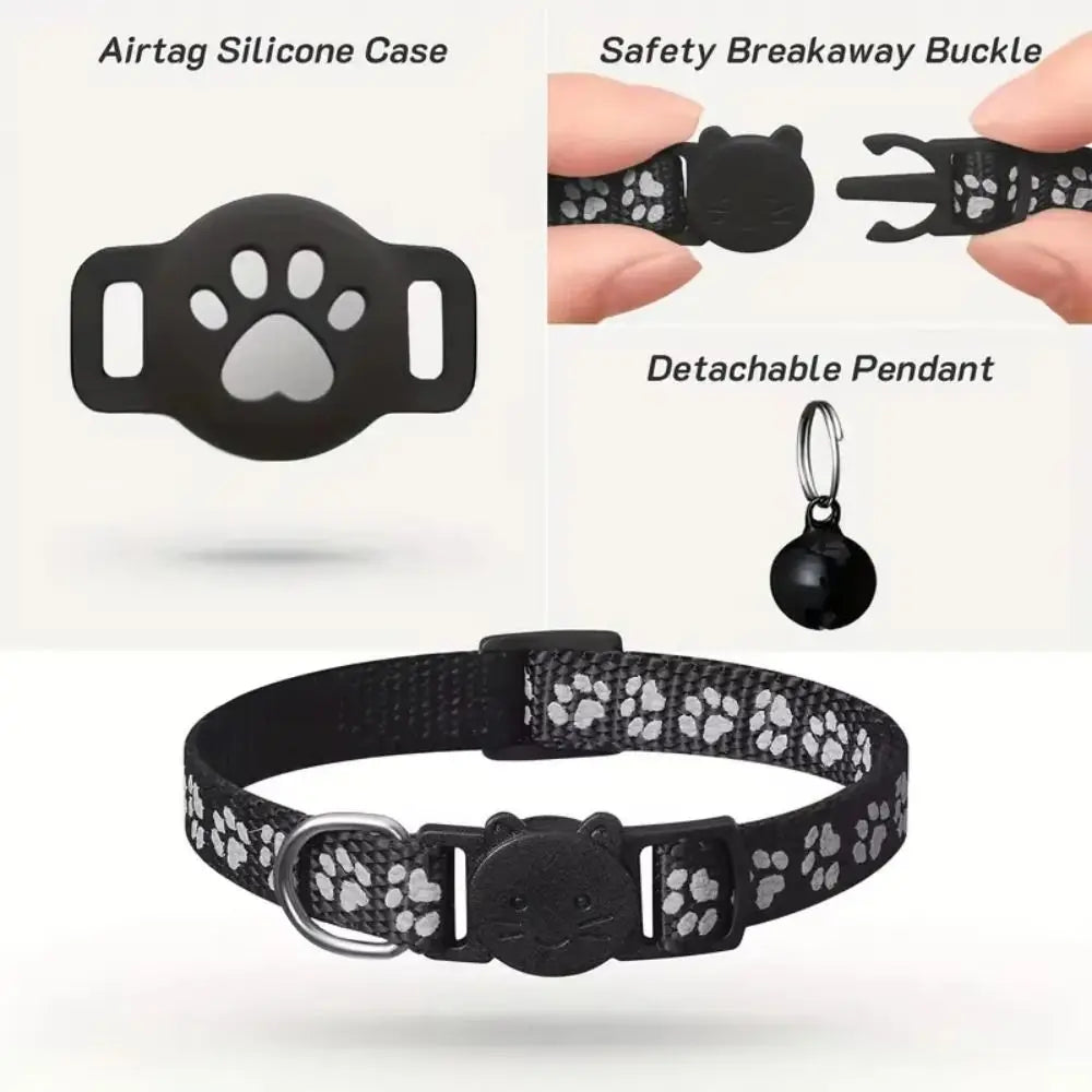 Safety Buckle Cat Collar Adjustable Waterproof For Airtag Collar Anti-Lost Reflective Strips Pet Tracking Collar For Air tag