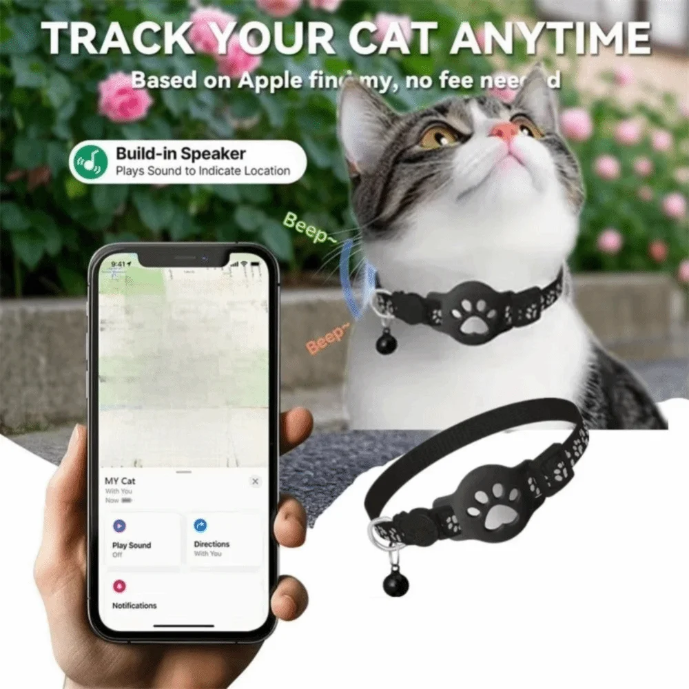 Safety Buckle Cat Collar Adjustable Waterproof For Airtag Collar Anti-Lost Reflective Strips Pet Tracking Collar For Air tag