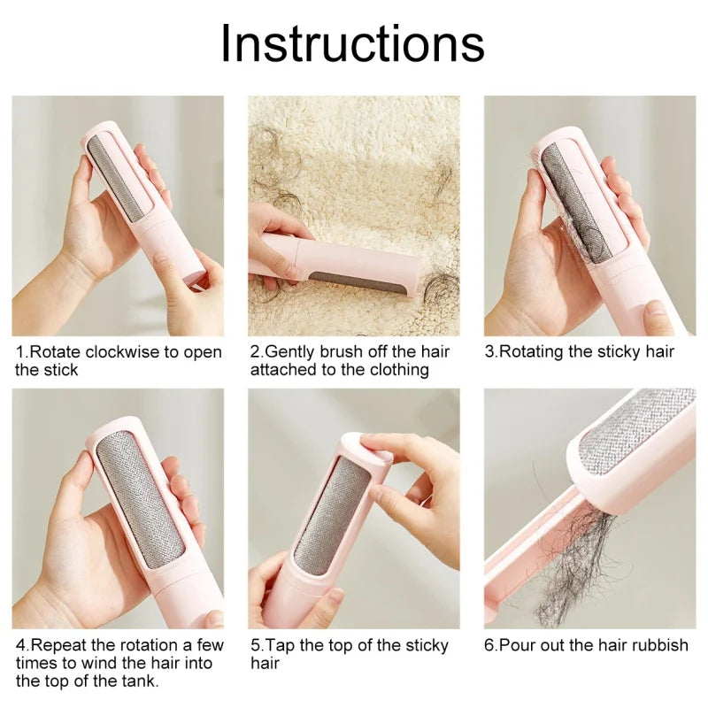 2-1 Reusable Pet Hair Remover Brush Lint Roller Self Cleaning Cat Dog Fur Hair Dust Removal Brush for Clothes Portable Effective