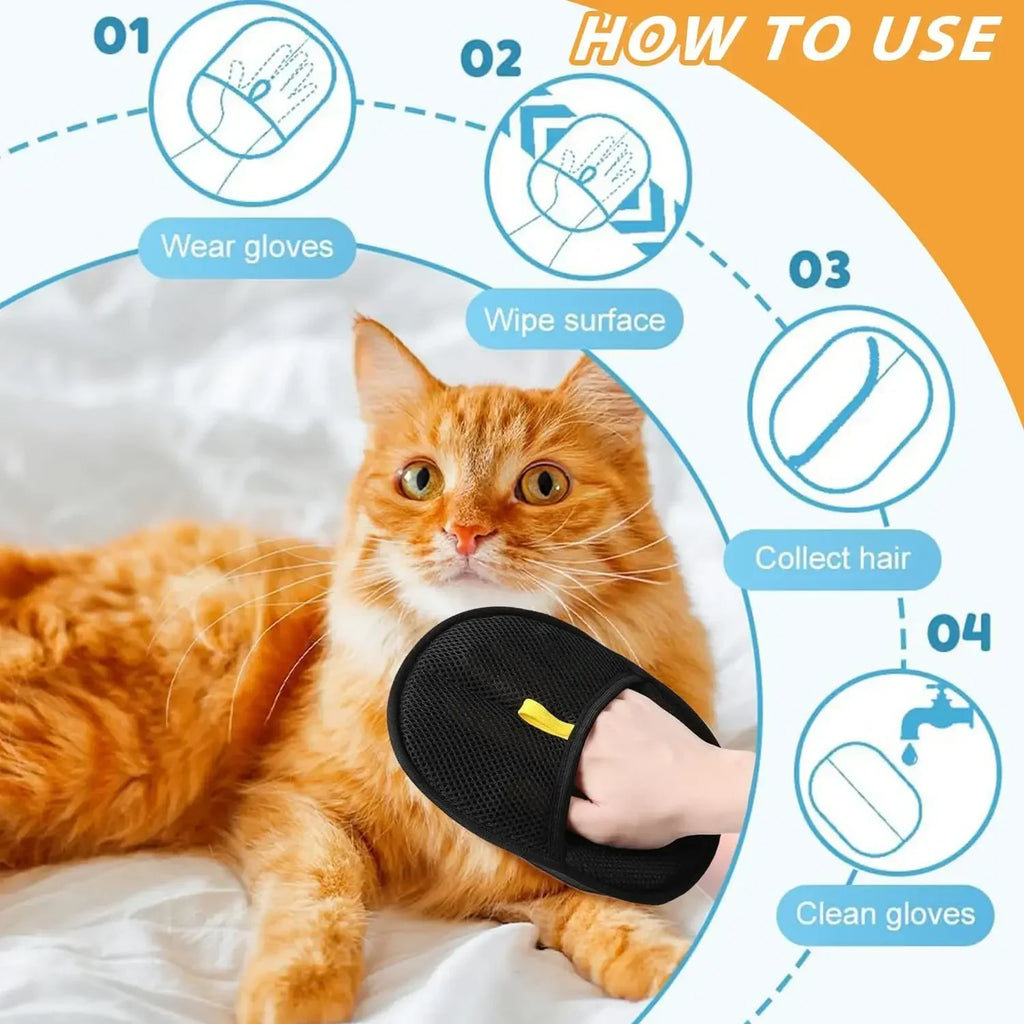 Pet Hair Remover Brush Kitten Hair Remover Gloves Deshedding Brush Glove for Dog Cat Double-Sided Fur Hair Cleaning for Carpet