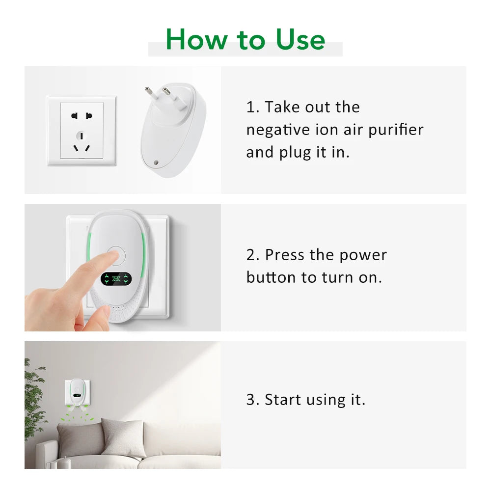 Mini Air Purifier Plug In Negative Ion Ionizer Air Purifier for Office Bedroom Quiet Ionizer Air Cleaner Toilet Deodorant